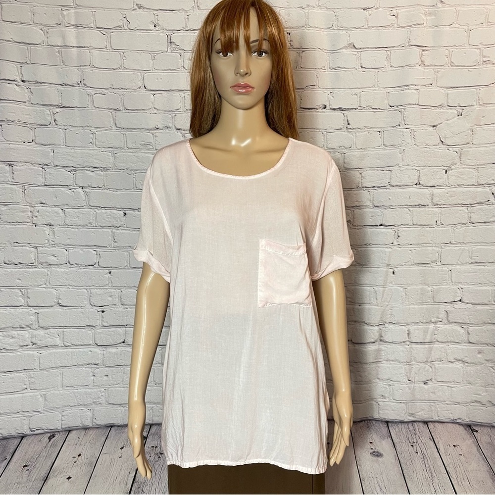 NWT New Tina + Jo Pink Short Sleeve Hi-Low Top Size S